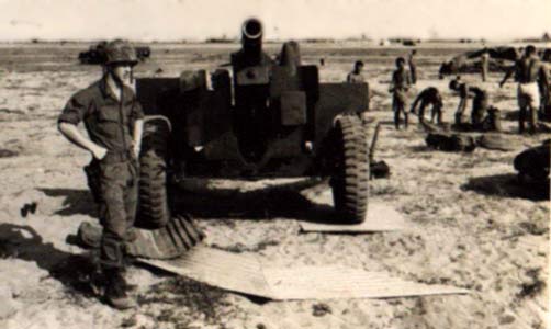 105 MM Howitzer (Korean ROK Marines) at the center of Tuy Hoa Air Base. The A1C is Louie Greene, the AF Photographer that took these B&W photo's. I went to High School with him and we both got to Tuy Hoa on the same day, but I didn't run in to him until we had been there 6 months!