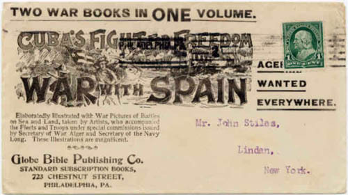 Spanish American War posters: Postcard, Two War Books in One Volumne. Cuba's Fighting for Freedom. Globe Bible Publishing Com. PA.