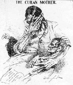 Spanish American War posters: The Cuban Mother (holding wounded man in her lap).