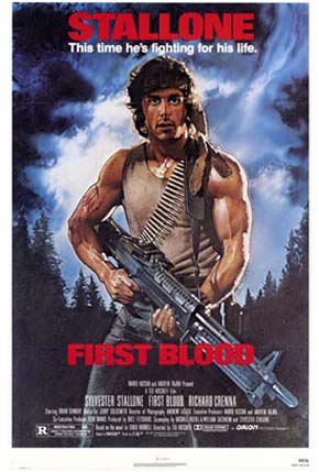 Vietnam War Film Poster: First Blood. Stallone. This time he is fighting for his life.