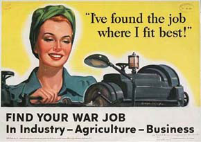 WWII Posters: I've found the job where I fit best! Find Your War Job in Industry - Agriculture - Business. (Woman working in factory using Grinder)