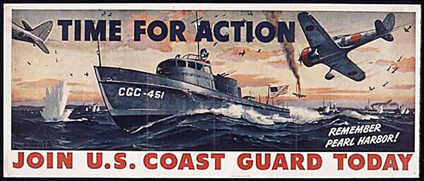 WWII Posters: Time For Action, Join the U.S. Coast Guard Today. Remember Pearl Harbor!