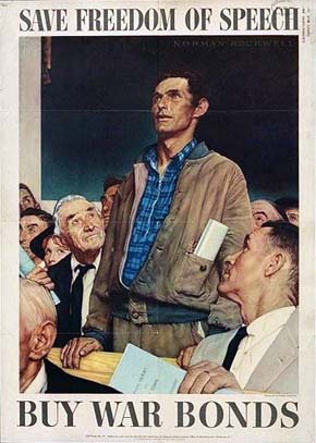 WWII Posters: Save Freedom of Speech, Buy War Bonds.