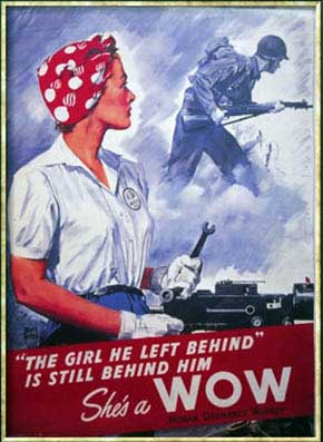 WWII Posters: The Girl He left behind is Still Behind Him...She's a WOW (Woman Ordance Worker)