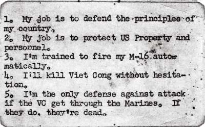 USAF Air Police defense creed card, given to APs at Da Nang AB, 1965-1966.