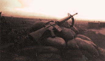 Photo by Paul Huff, Oct 22, 1972:Sandbag post position, between flight line and Baker II area Bomb Dump. We were hit by Rockets and Sappers. These posts were new after the attack. My M-16 was #057.