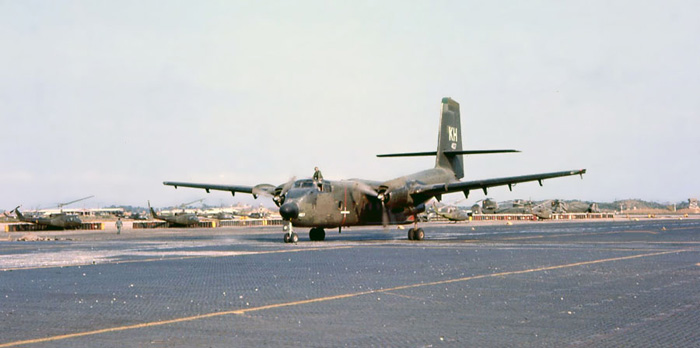 Bien Thuy Air Base flight line. Australian Caribou STOL taxies along PSP apron. MSgt Summerfield: 10