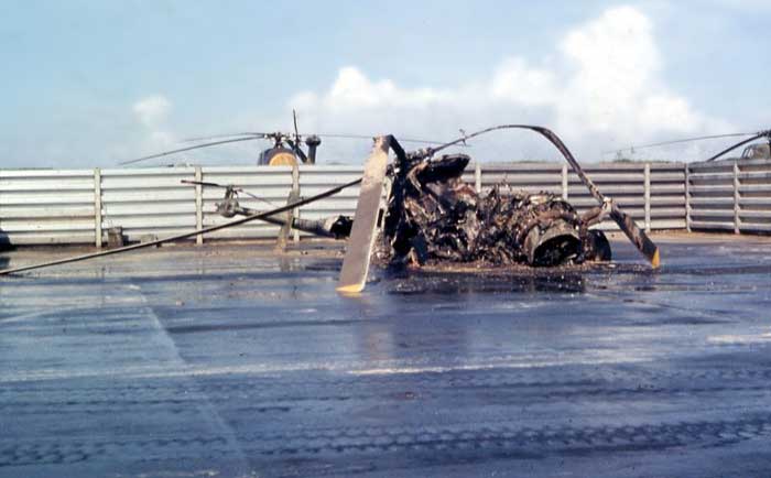 Bien Thuy Air Base, flight line damaged and destroyed VHAF choppers. Revetments contained the destruction. MSgt Summerfield: 28