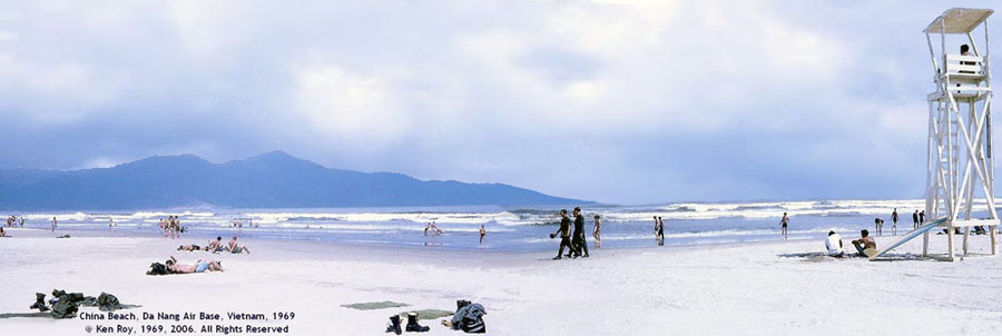 2. Đà Nẵng AB, China Beach, Lifeguard Tower view of China Beach. Monkey Mountain in the background. Photo by: Ken Roy. 1969.