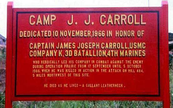 Camp J. J. Carrroll, dedication sign.
