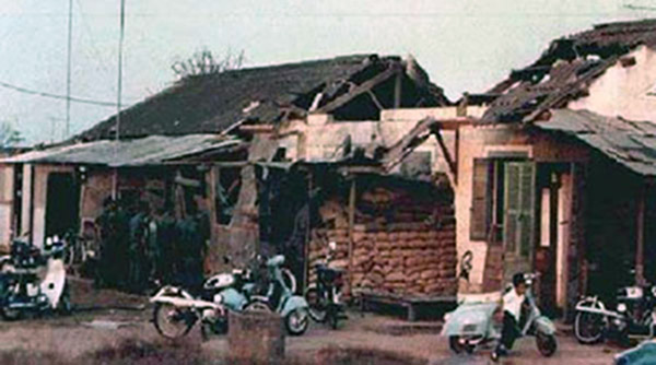 9. Đà Nẵng Air Base: ARVN Housing rocket damage. Photo by Alan Ellison, 1968.