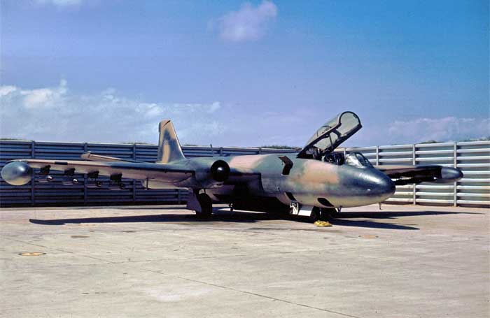 Da Nang AB, B-57 Bomber in metal revetment.