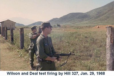Đà Nẵng Air Base, SVN: USAF, Wilson and Brad Deal at Freedom Hill 327 firing range. Test firing a M16s. Jan. 1968. © 2011 by Bradford K. Deal