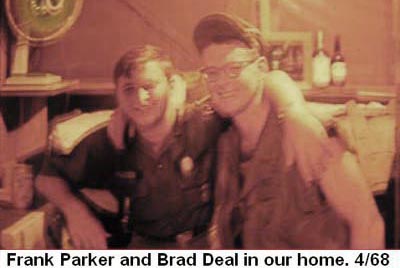 Đà Nẵng Air Base, SVN: USAF, Frank Parker and Brad Deal in hut off duty. Apr. 1968. © 2011 by Bradford K. Deal
