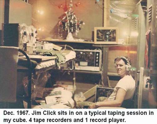 Đà Nẵng Air Base, SVN: USAF Jim Click sits in on a typical taperecording session in hut cube. Dec. 1967.