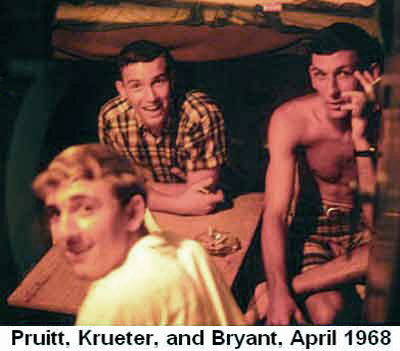 Đà Nẵng Air Base, SVN: USAF, Pruitt, Krueter, and Bryant, in hut off duty. Apr. 1968. © 2011 by Bradford K. Deal