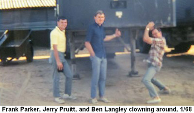 Đà Nẵng Air Base, SVN: USAF Frank Parker, Jerry Pruitt, and Ben Langley clowing around. Jan. 1968. © 2011 by Bradford K. Deal