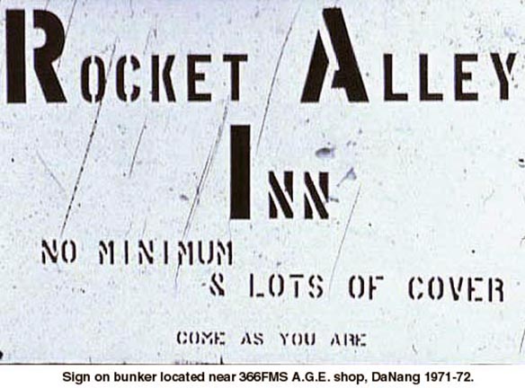 3. Đà Nẵng Air Base: Rocket Alley Inn sign. Photo by Chris Butler, 1971.