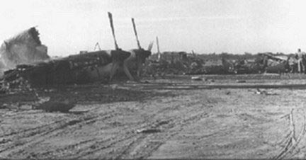 Da Nang Air Base: C-130 aircraft parked in revetments S/E revetments of parking ramp, were destroyed in Sapper Attack, 1 July 1965.