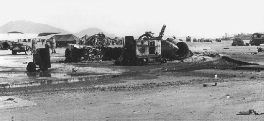Da Nang Air Base: F-102 aircraft parked in revetments South end of parking ramp, were destroyed in Sapper Attack, 1 July 1965.