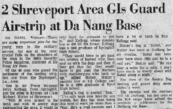 10. Đà Nẵng Air Base: News Article. Shreveport Times. Photo by James W. Gifford Jr., 1968-1969.