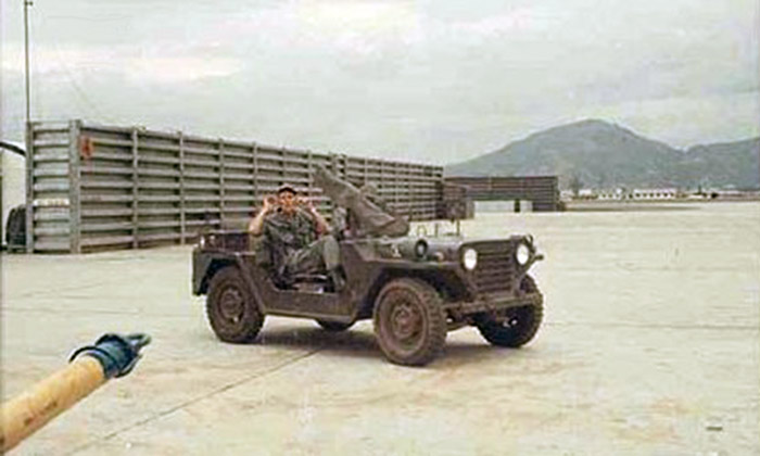 6. Đà Nẵng Air Base: 366th SPS, QRT Jeep with canvas covered M-60. Photo by James W. Gifford Jr., 1968-1969.