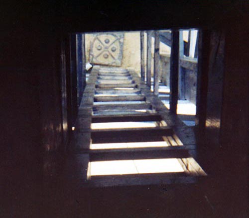 5. Đà Nẵng AB, Perimeter Tower. View from top of tower, looking down the ladder toward the ground. Photo by: Konrad Kottke. 1971-1972.