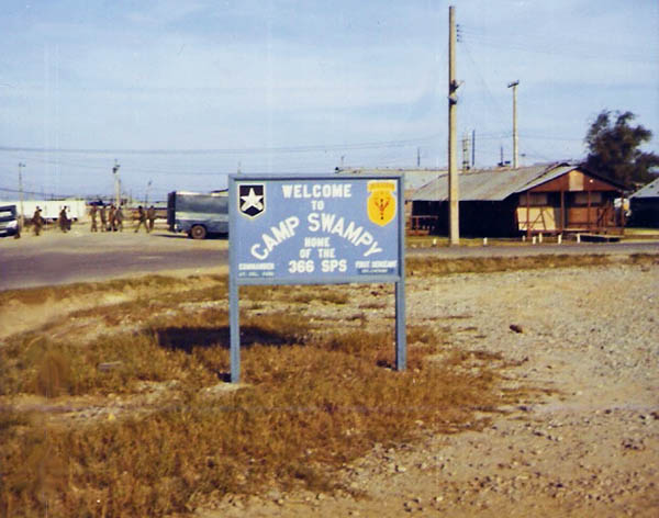2. Đà Nẵng Air Base: Sign: Welcome to Camp Sqampy, Home of the 366 SPS. Photo by Gary LaTour. 1969.