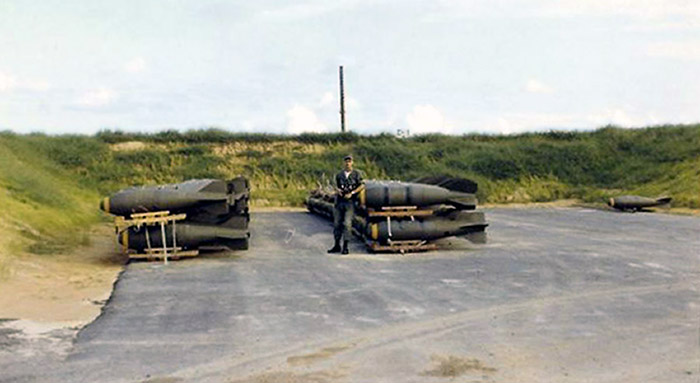12. Đà Nẵng AB, 366th SPS. Bomb Dump, racks of 750 LB M117A3 Explosive US Bomb. Photo by: Ralph Manganiello Jr. 1966-1967.