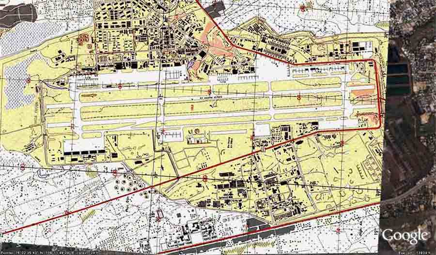 Map of Đà Nẵng Air Base: Scaled to 13,934 feet altitude