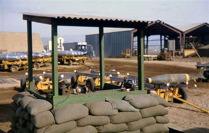 4. Đà Nẵng AB, 366th SPS. Alpha Post, facing East. 750 LB bombs waiting for a ride. Photo by: James Paul Mashburn 1966-1967.