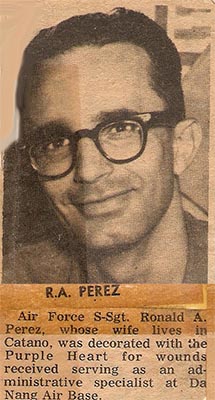 9. Đà Nẵng Air Base: 366th SPS. News articles follow Air Base rocket attack. SSgt Ron Perez awarded Purple Heart. Photo by Ronald A. Perez, 1967.