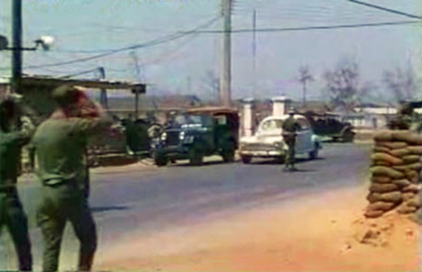 2. Đà Nẵng AB, Tent City: AP Jeep sets ready at Main Gate. 1965.
