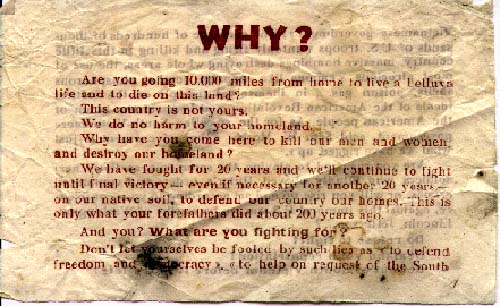 16. Đà Nẵng AB: NVA/VC propaganda card - front. 1965.