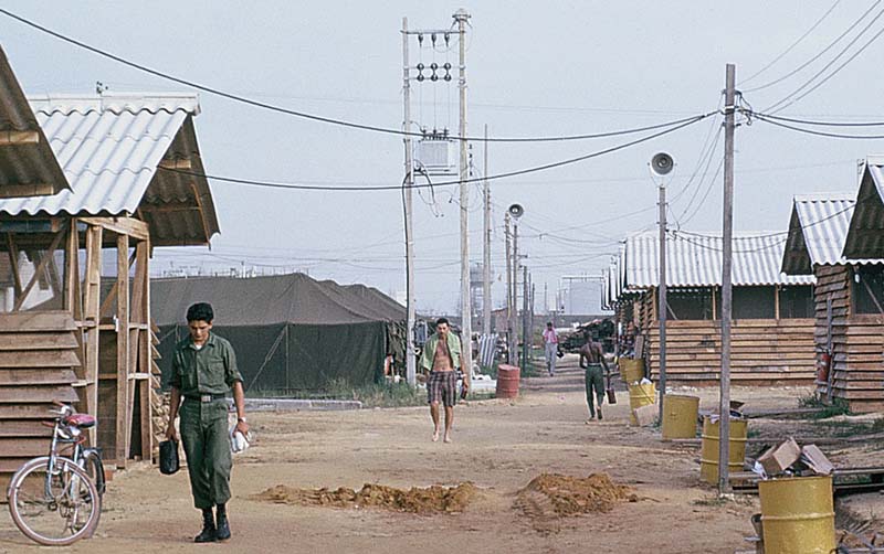 Đà Nẵng Air Base: Tent City phasing out. Gunfighters Huts under construction 1965-1966.