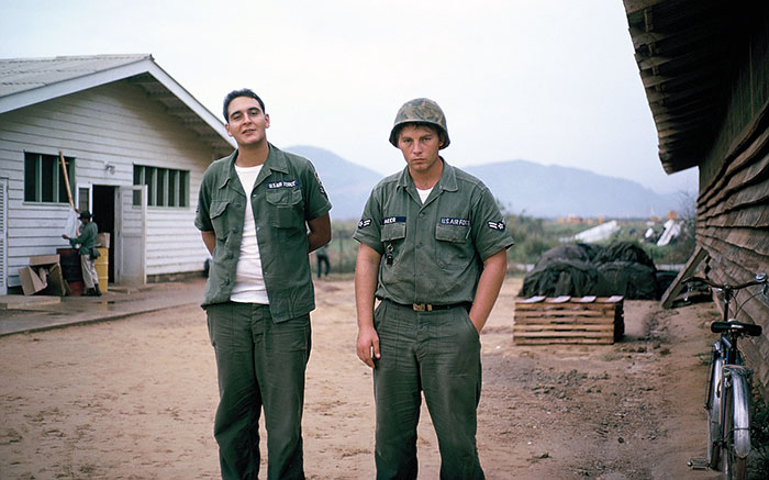 6. Đà Nẵng AB, Tent City: L/R: A2C Gary Eberbach and A2C Tom Baker (RIP). 1965.