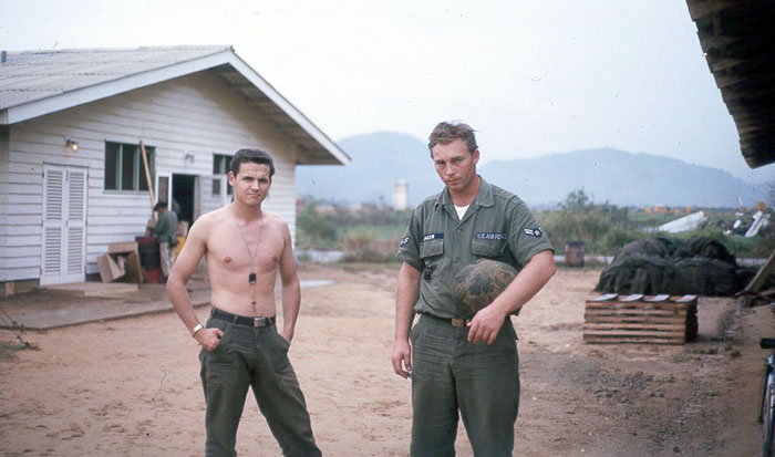 7. Đà Nẵng AB, Tent City: L/R: A2C Don Poss and A2C Tom Baker (RIP). 1965.