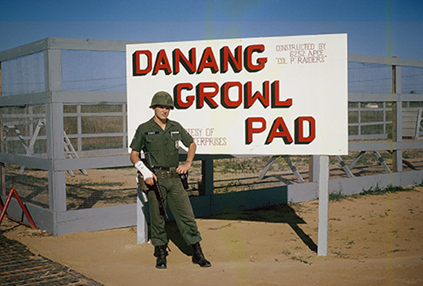 2. Đà Nẵng AB, K-9 Growl Pad: Don Poss. Wrist brace due to firing a defective slap-flare. 1965.