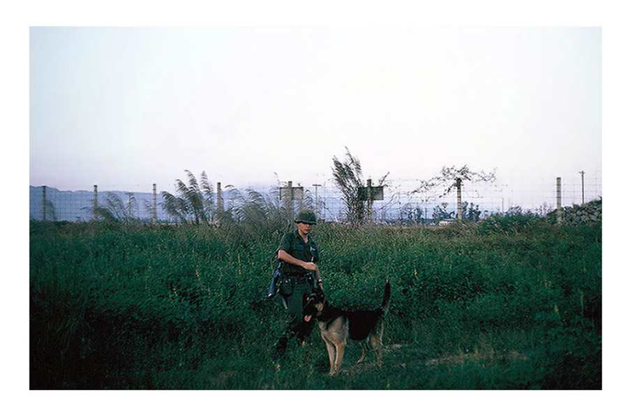 42. Đà Nẵng AB, K-9 Growl Pad: Before dark, Don Poss and Blackie conduct first-sweep of post at East Ammo-Bomb Dump perimeter fence. 1965.