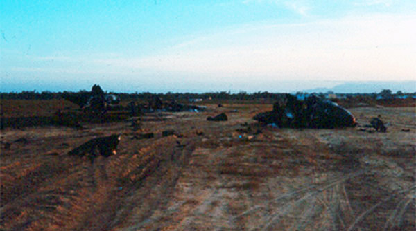 B-57 blown apart and scattered in a thirty-yards debris field.