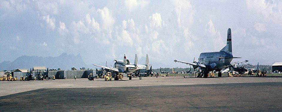 10. Đà Nẵng AB, flight line: Click for Full Panorama View of C-124 parking area. 1965.