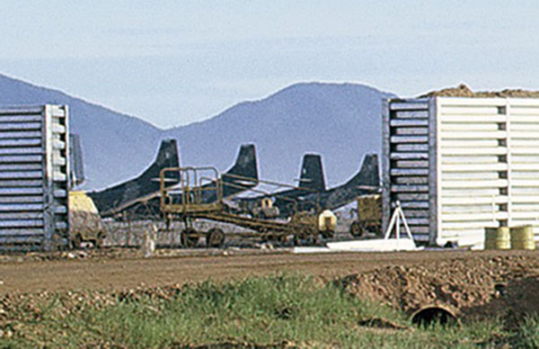 5. Đà Nẵng AB, flight line: Close up: C-7 Caribou flight line and revetments. 1965-1966.