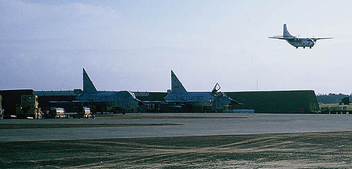 29. Đà Nẵng AB, flight line: Close up of C-123 landing. South end of runway. 1965.