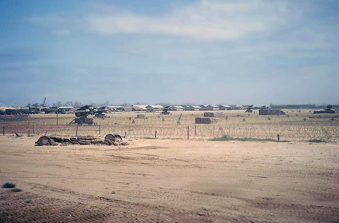 31. Đà Nẵng AB, flight line: N/W end of runway (only one runway in 1965): Hawk Missle battery guarding hard against possible air attack from North Vietnam. in 1966 or 1967, Hawk Battery relocated atop Freedom Hill 327. 1965.