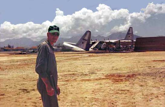 Da Nang Air Base: C-130 aircraft parked in revetments S/E revetments of parking ramp, were destroyed in Sapper Attack, 1 July 1965.