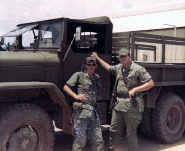 18. Biên Hòa Air Base: David Worthen and Charlie Rainey keep a truck from falling over. 1972-1973. Photo by: David Worthen, BH, 3rd SPS; KRT, 388th SPS. 1969-70; 1972-73.