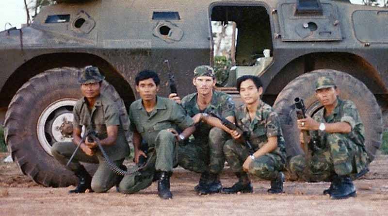 2. NKP RTAFB, V100: Curtis Hammond (center) and four Thai Guards. 1973. Photo by: Curtis Hammond, NKP, 56th SPS, QRT Heavy weapons, 1973-1974.