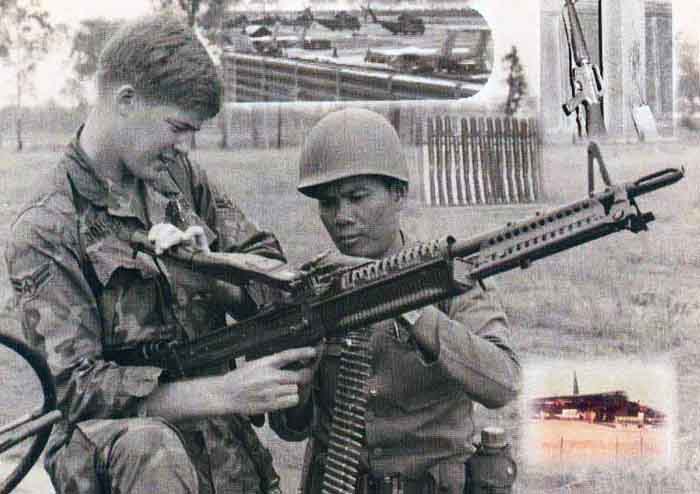 4. NKP RTAFB, M60: A2C Tom R. Johnson and Thai Guard. 1971. Photo by: Tom R. Johnson, LM 489, NKP, 56th SPS Armory; UT, 635th SPS, 1970-1971.