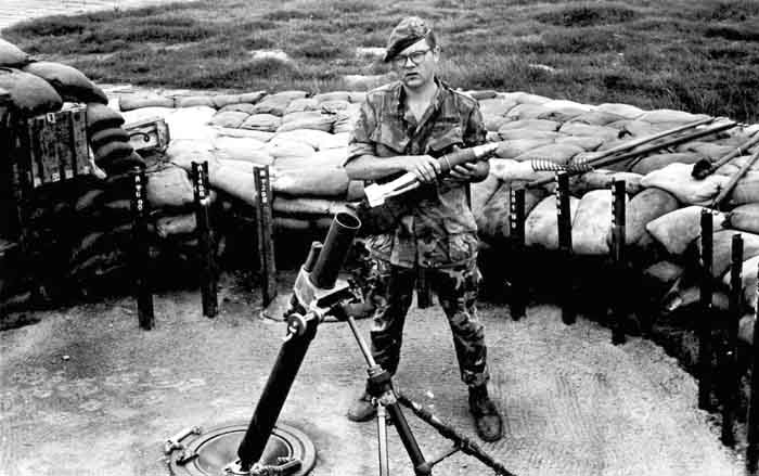 14. Phu Cat AB, 81mm mortars, Cobra Flight, Charlie 10, Phu Cat. 1968-1969. Photo by: Mike Sipes, PC, 37th SPS, 1968-1969.