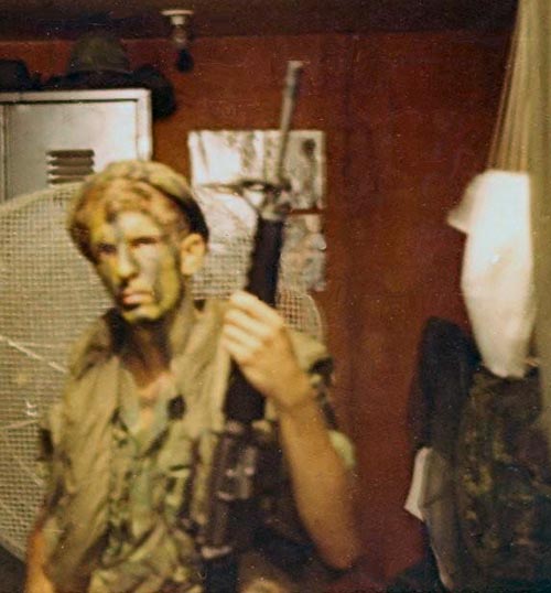 18. Phan Rang Air Base: We were going on a night ambush patrol, and I was ready. 1969. Photo by: Randy Vuletich, PR, 823rd CSPS; TMY; PC , 327th CSS SP, NT. 1969; 1970.